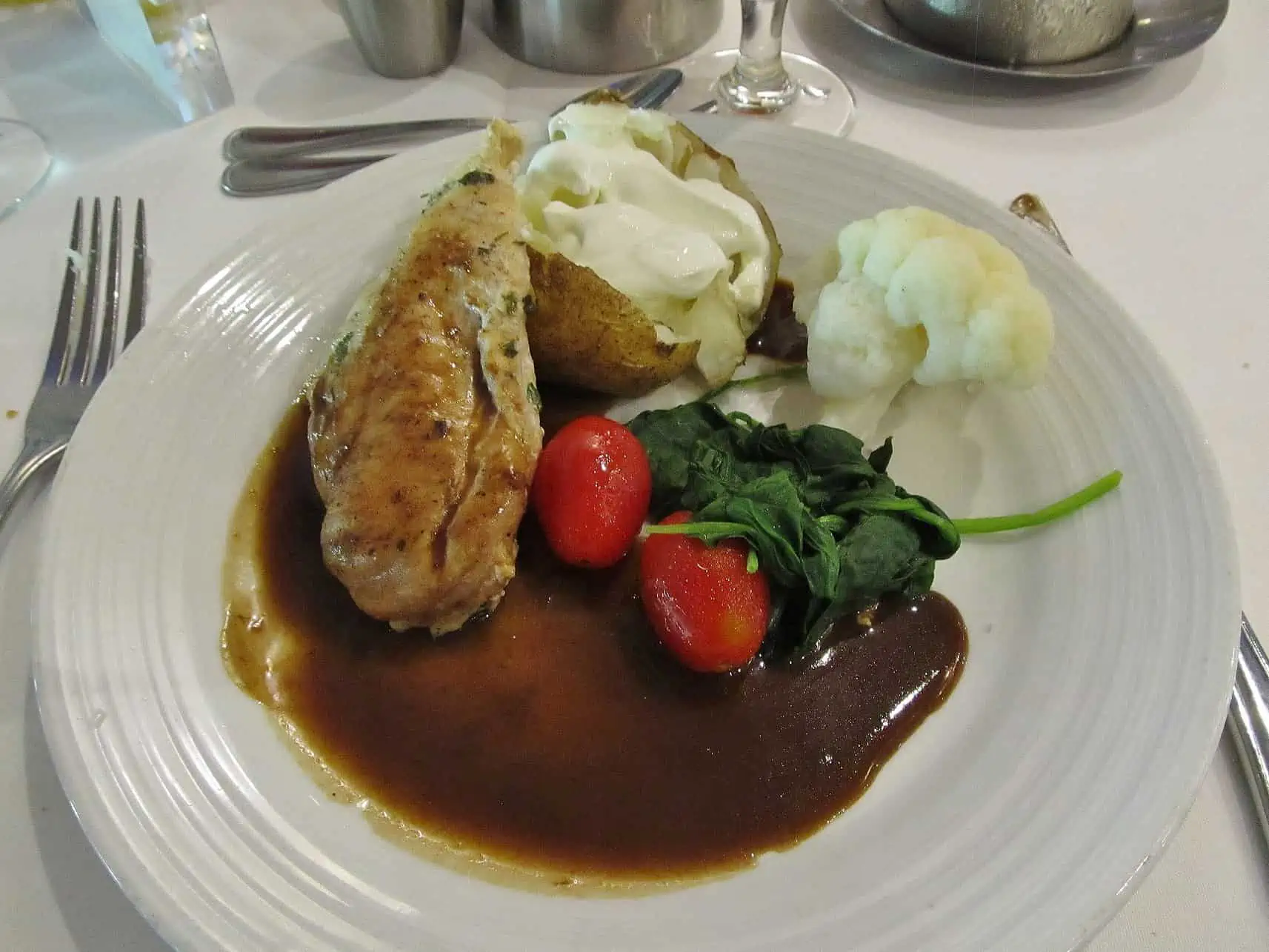 Explorer of the Seas Cruise - What to Expect on an Explorer of the Seas Cruise Marinated Grilled Chicken Breast at dinner in the Sapphire Dining Room on Explorer of the Seas cruise.