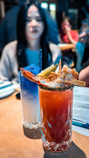Fancy cocktails at La Maison du Pêcheur in Percé, Quebec, Canada, Quebec, Canada.