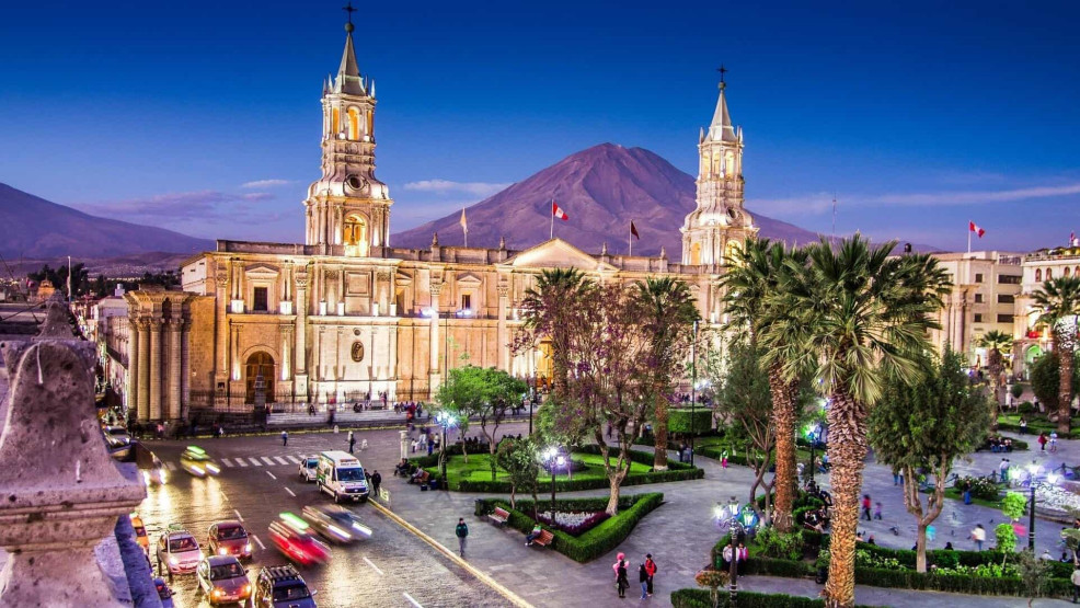 Plaza de Armas and the cathedral of Arequipa in Peru.