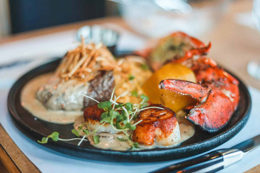 Seafood at La Maison du pêcheur in Percé, Quebéc, Canada.