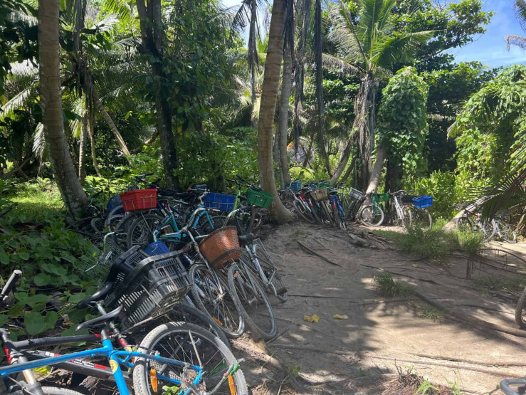 Lots of bicycles on the bicycle island La Digue, Seychelles.
