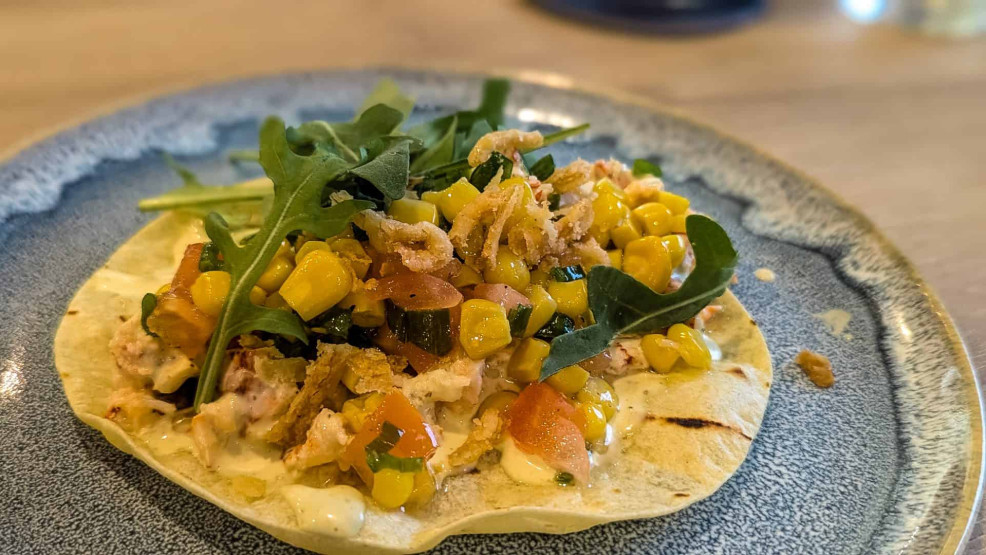 Canadian seafood taco at Maqahamok - Pub wolastoqey, Quebec, Canada.