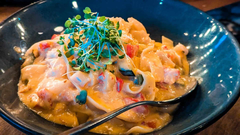 Pasta at TÉTÛ Taverne Gaspésienne, Quebec, Canada.