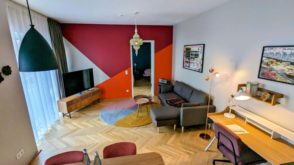 Living room at the Circus Apartment in Berlin, Germany.